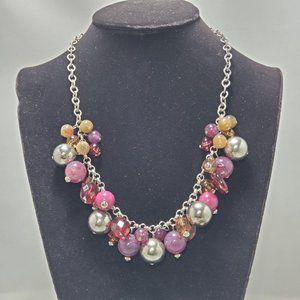 Bijou multi color beads with silver chain necklace